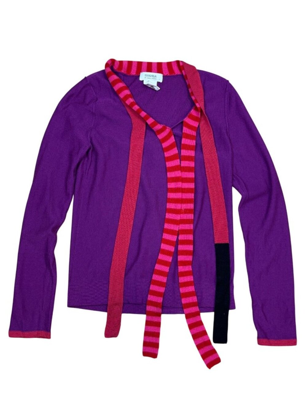 Y2K Sonia by Sonia Rykiel Purple Merino Wool Sweater Red Striped Scarf T.S Retro